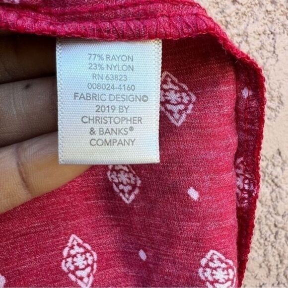 CJ Banks Shirt Womens 1X Red‎ Print Blouse Top Rayon Nylon Blend Casual Pullover - Picture 4 of 8